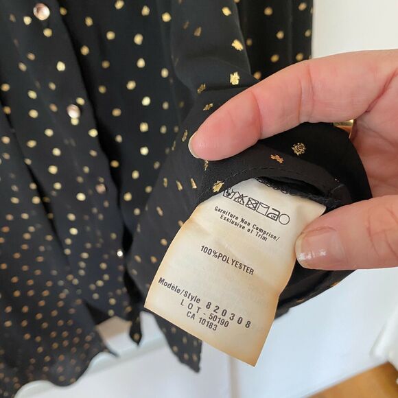 Cartise Black and Gold Polka Dot Button Down Shirt Sheer Front Overlay Panel 14 - Picture 7 of 11